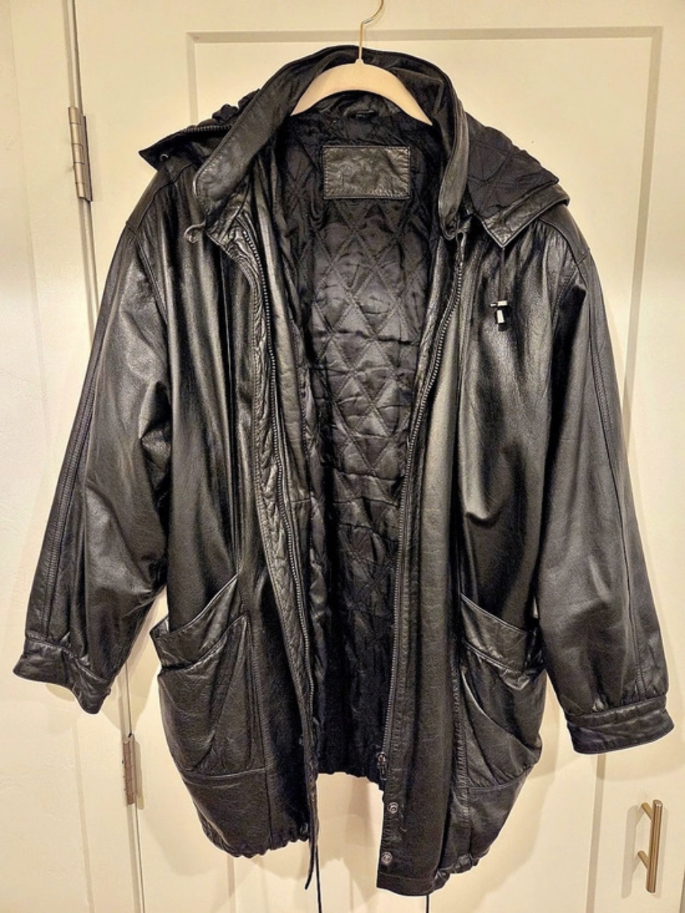 VTG Jacqueline Ferrar Black Leather Jacket Womens L 90s Y2K Zip Coat Lined EXC